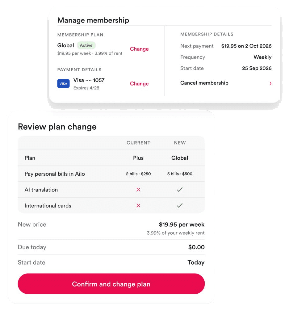 Choosing and changing a membership in the Ailo app