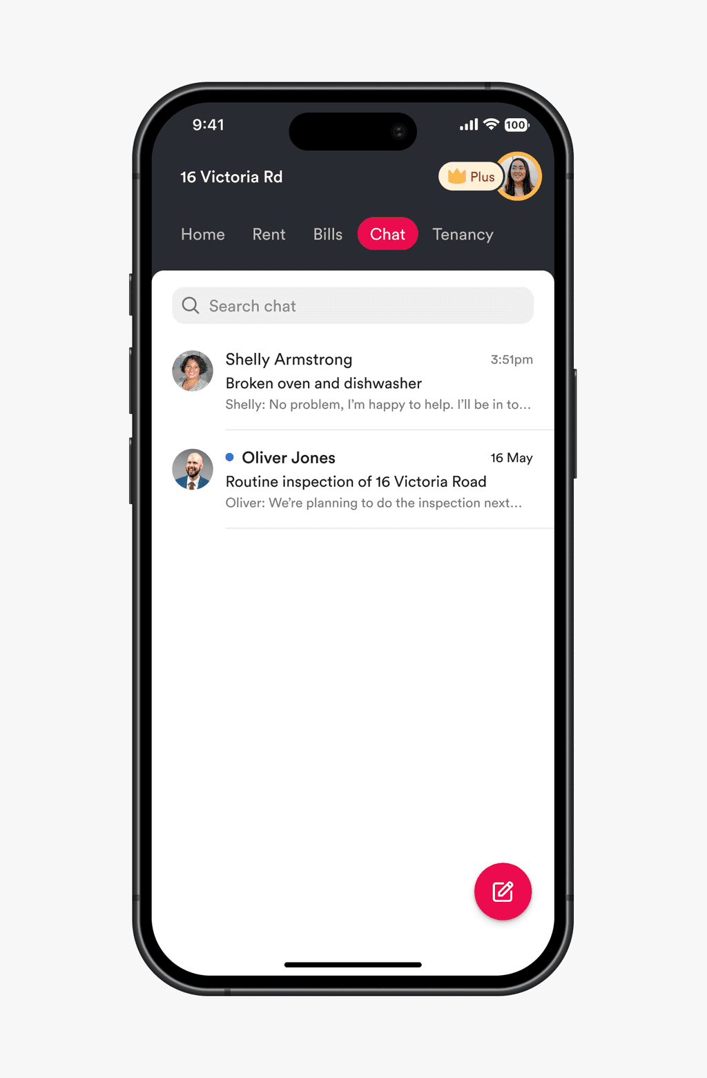 Conversation with a property manager in the Ailo app