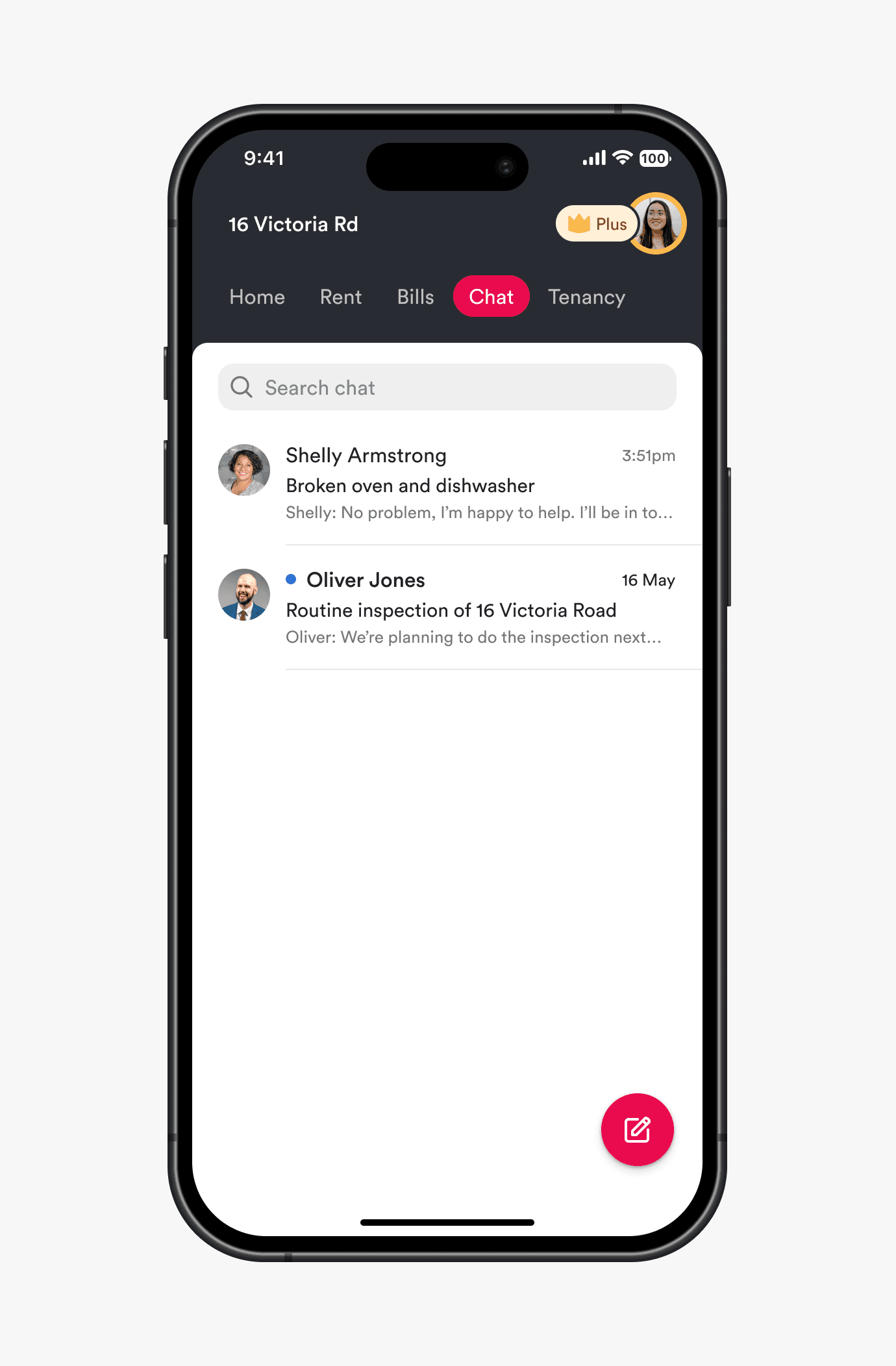 Conversation with a property manager in the Ailo app