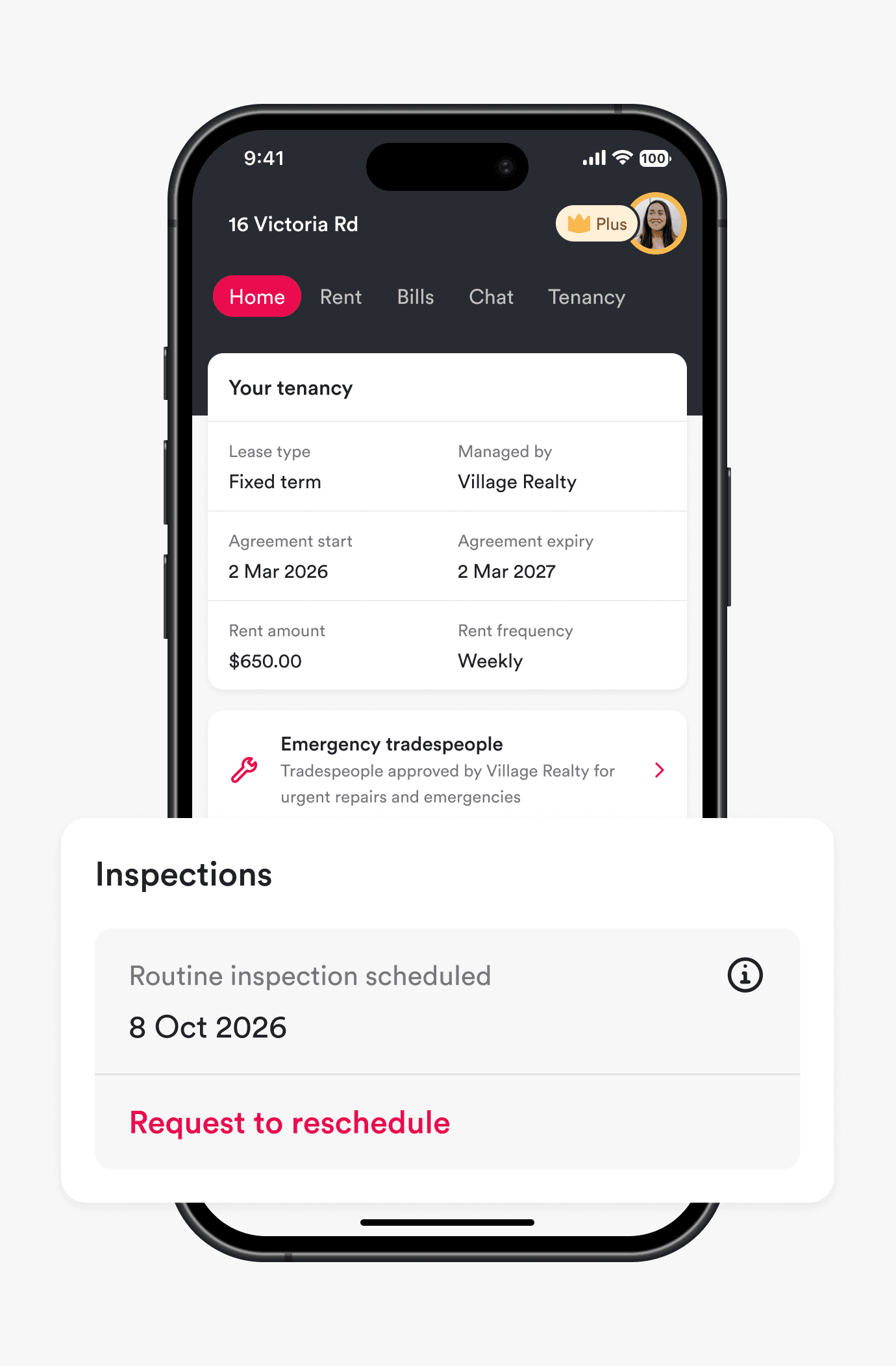 Inspections and tenancy details in the Ailo app