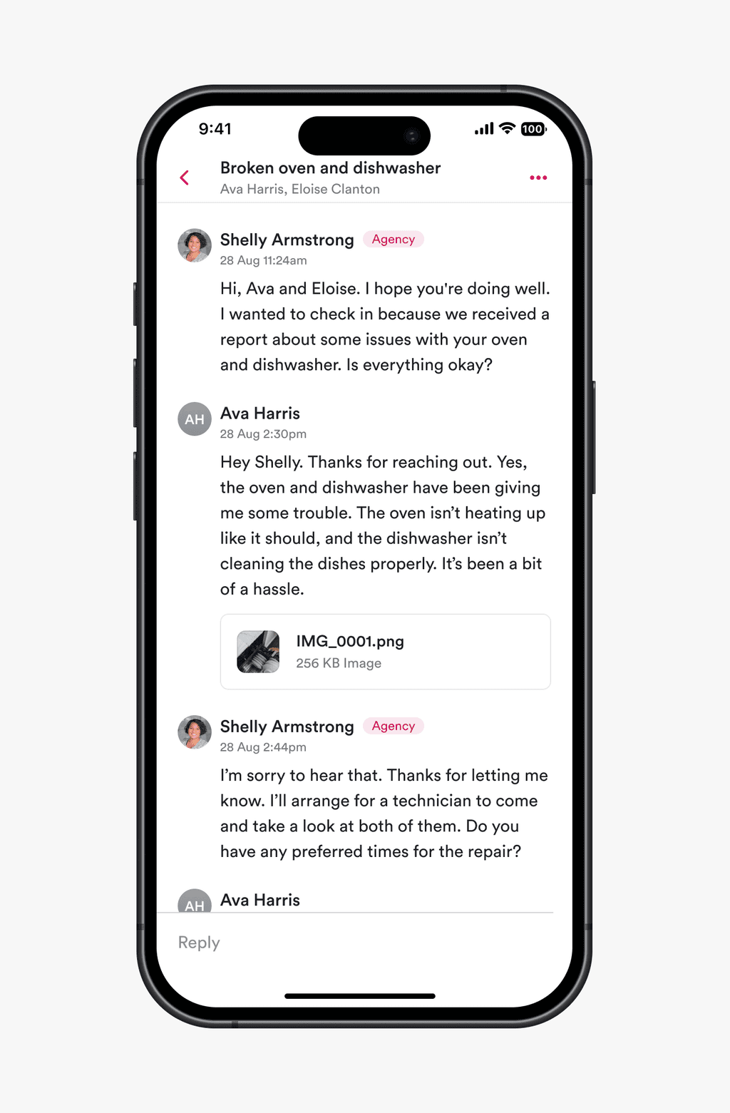 Repair request in the Ailo app