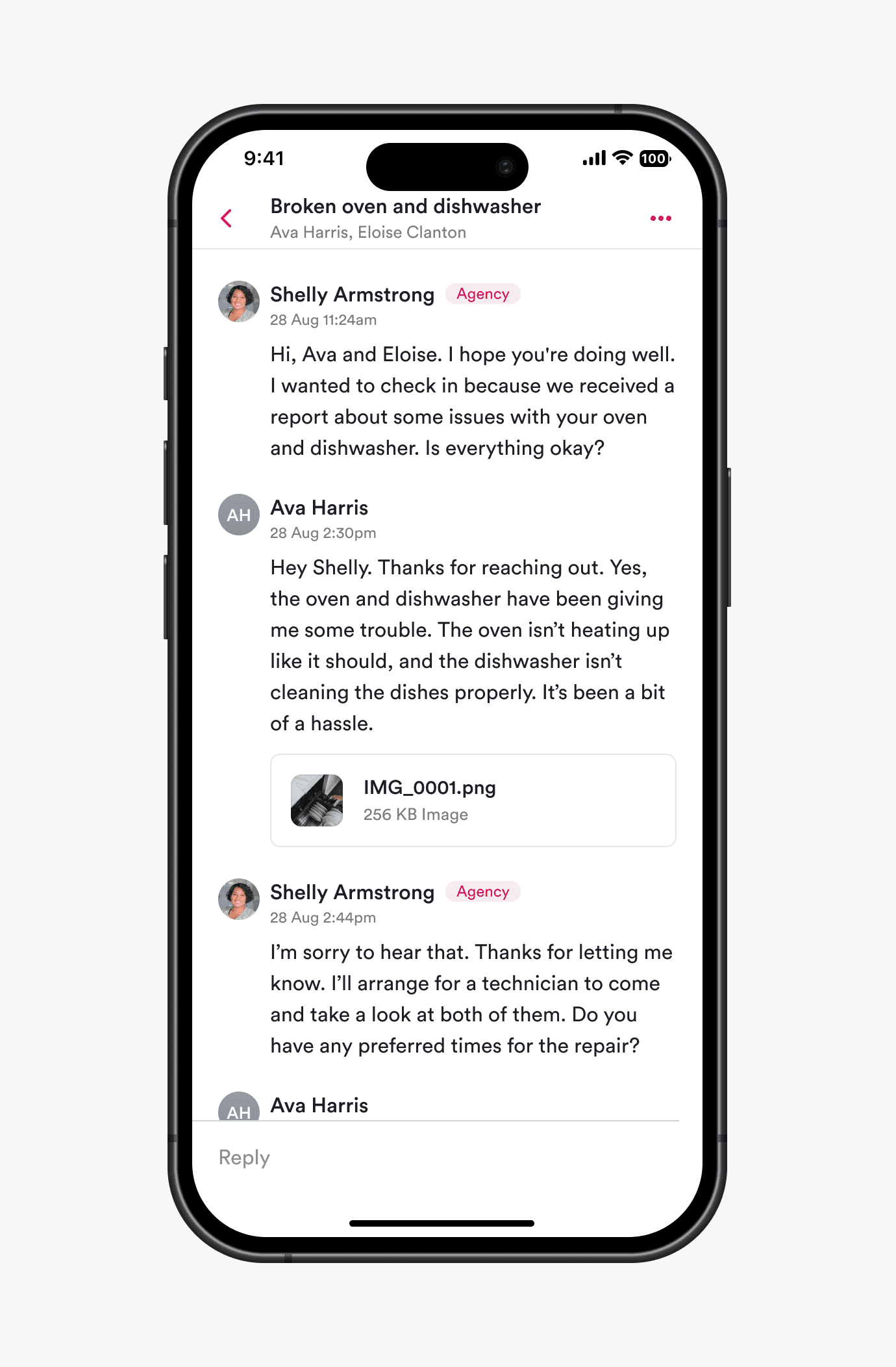 Repair request in the Ailo app
